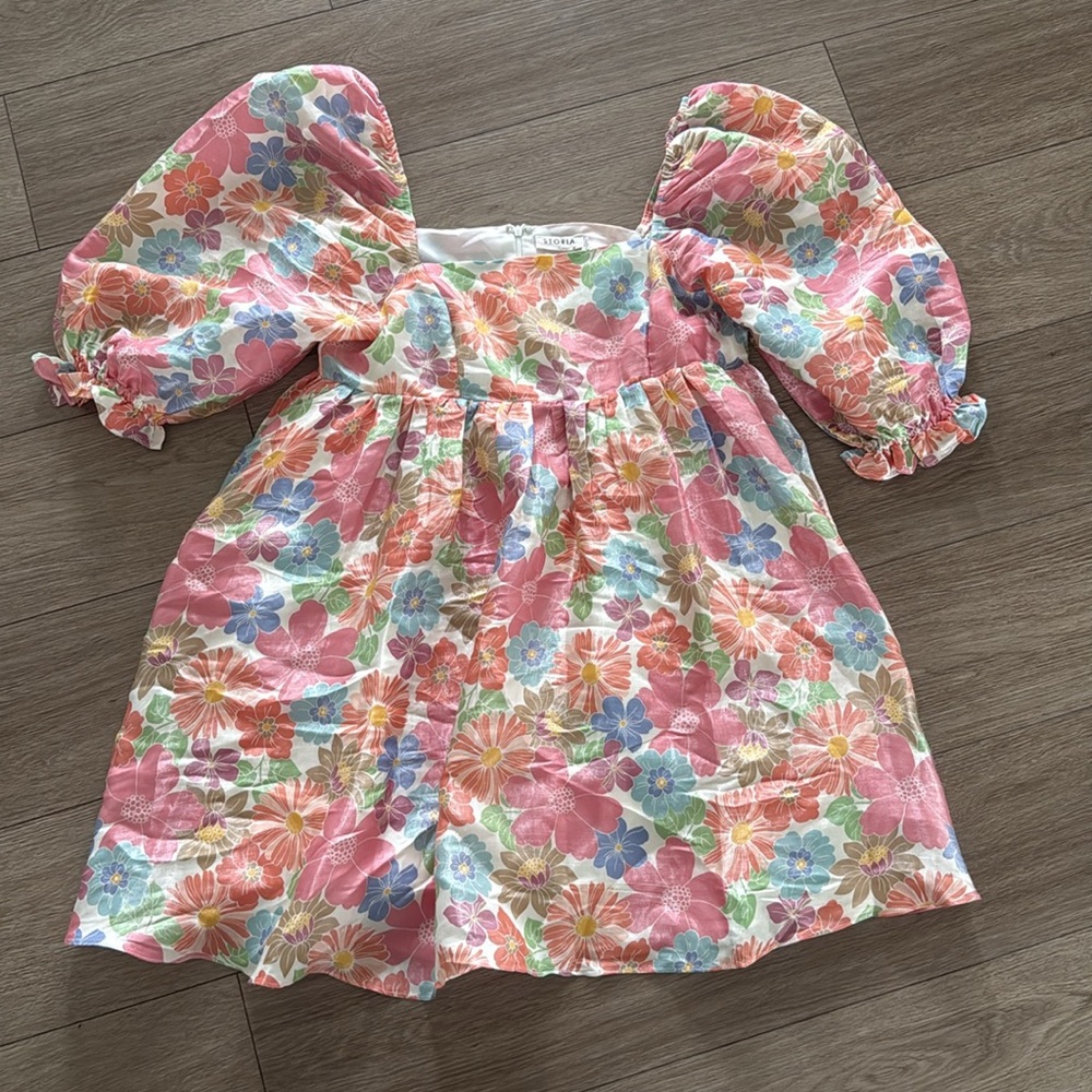 STORIA Womens Pastel Happy Ending Floral Flowy Mini Dress Large - Picture 3 of 10